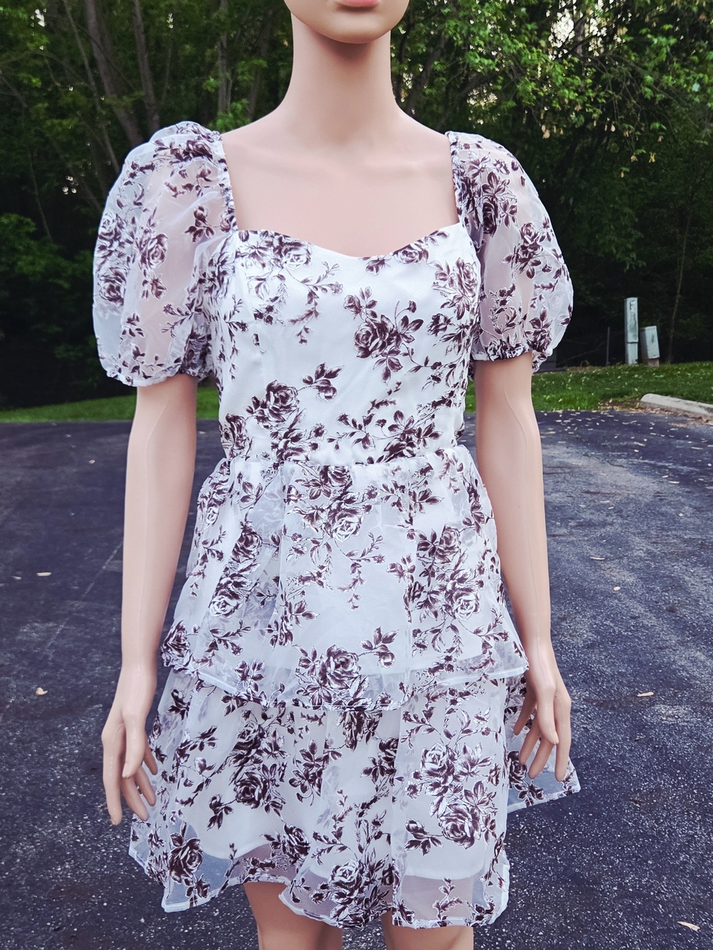 Francesca's Collections White Mini Dress with Brown Floral Print - Picture 2 of 4